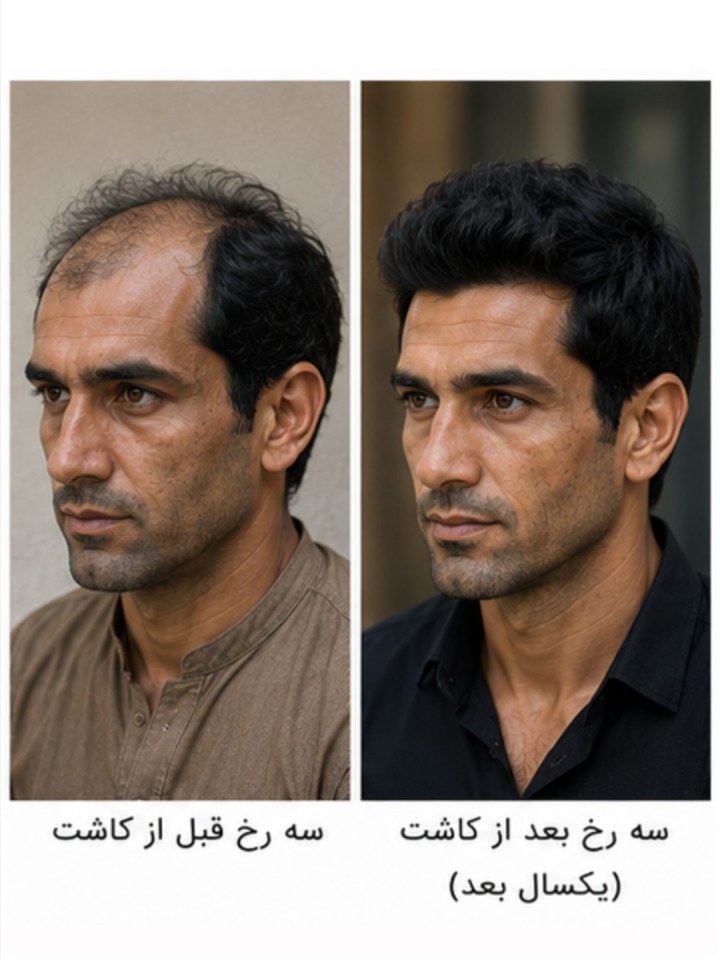 سه رخ . قبل و بعد - کاشت مو